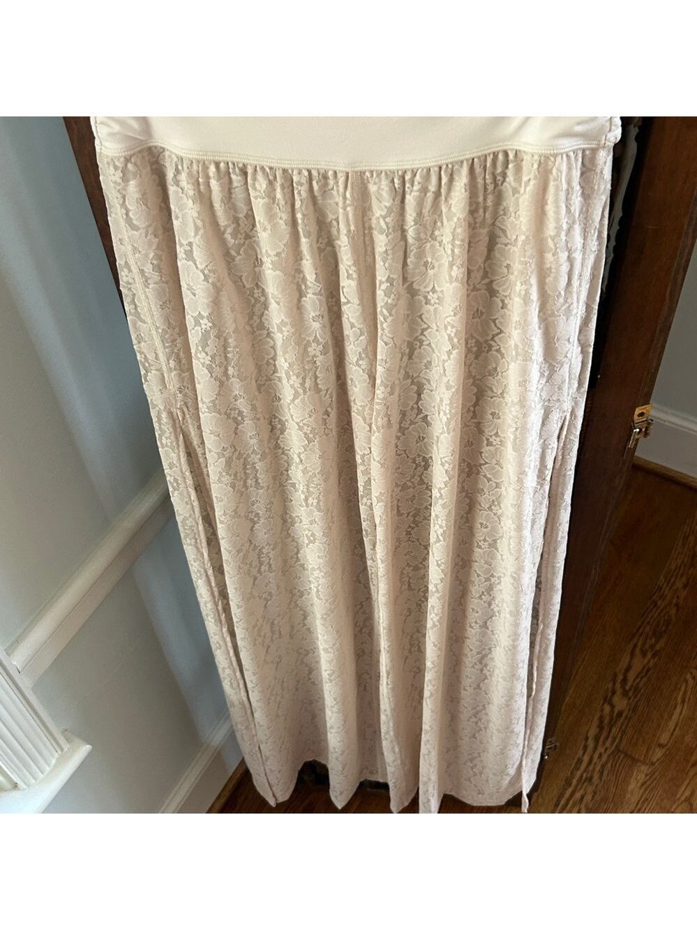 Lace Wide-Leg Side Slit Pants Cream Lace Versatile Lace Pants Cruise Resort Wear - Picture 14 of 16